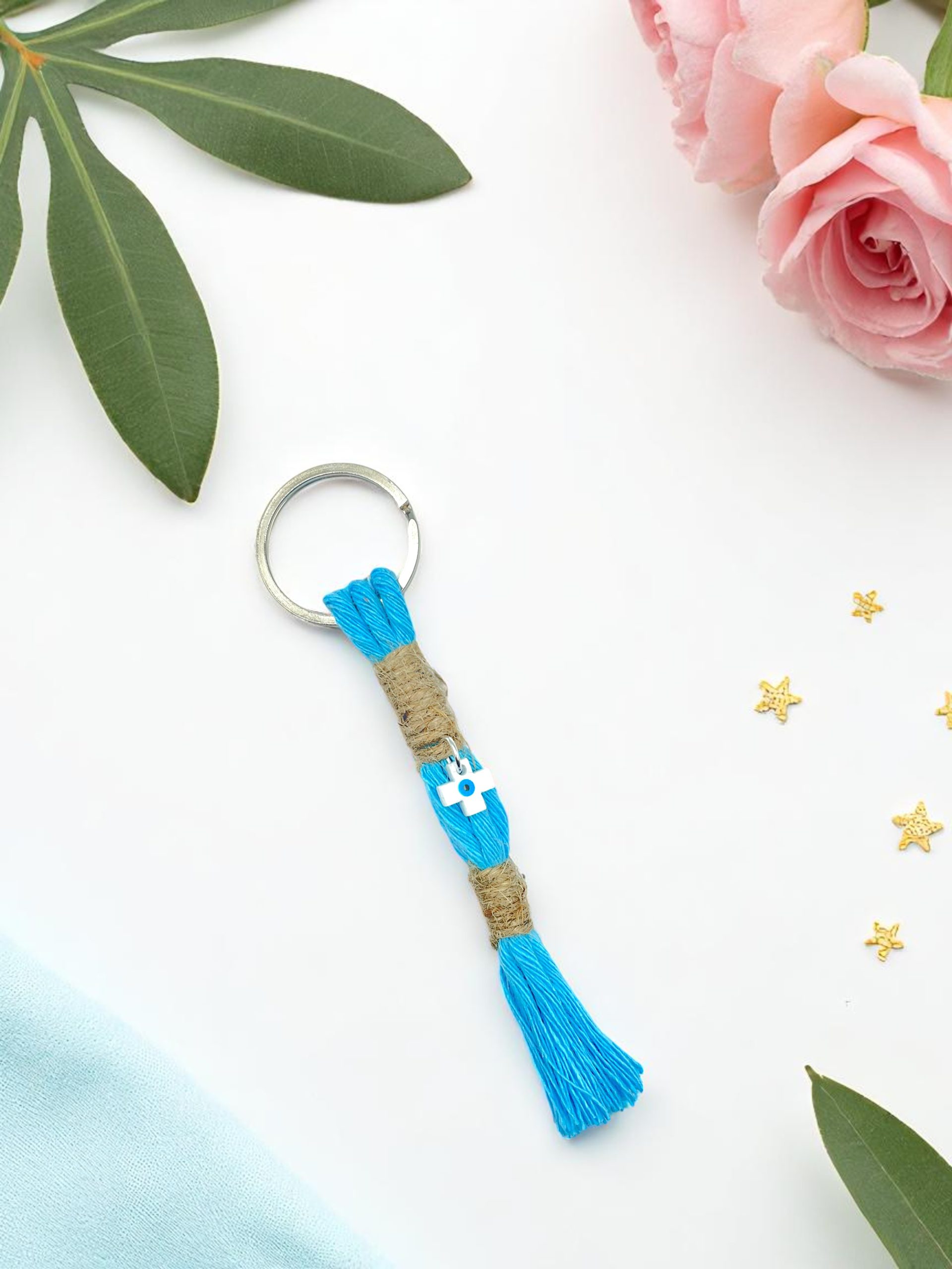 Μπομπονιέρα Μπρελόκ Γιούτα – Χειροποίητο Μαρτυρικό Δώρο με Φυσικό Στυλ